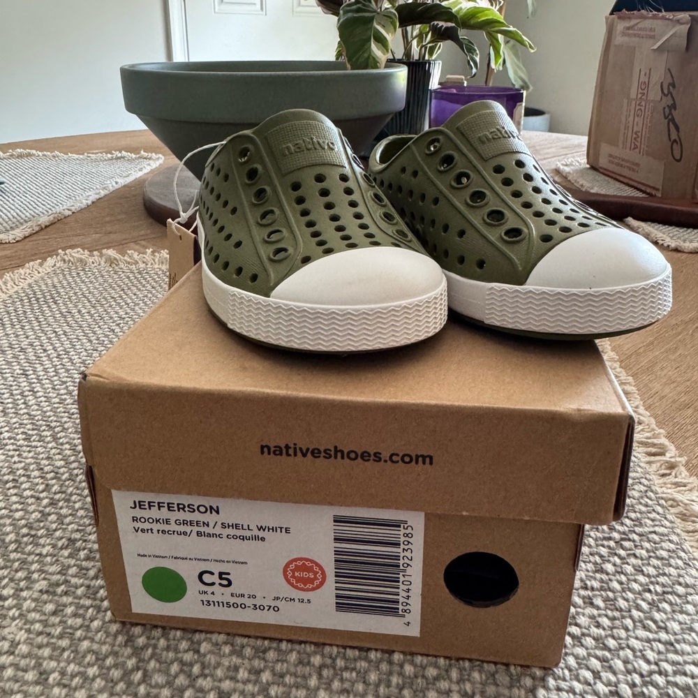 Native Green and White Slip-On Sneakers with Textured Design